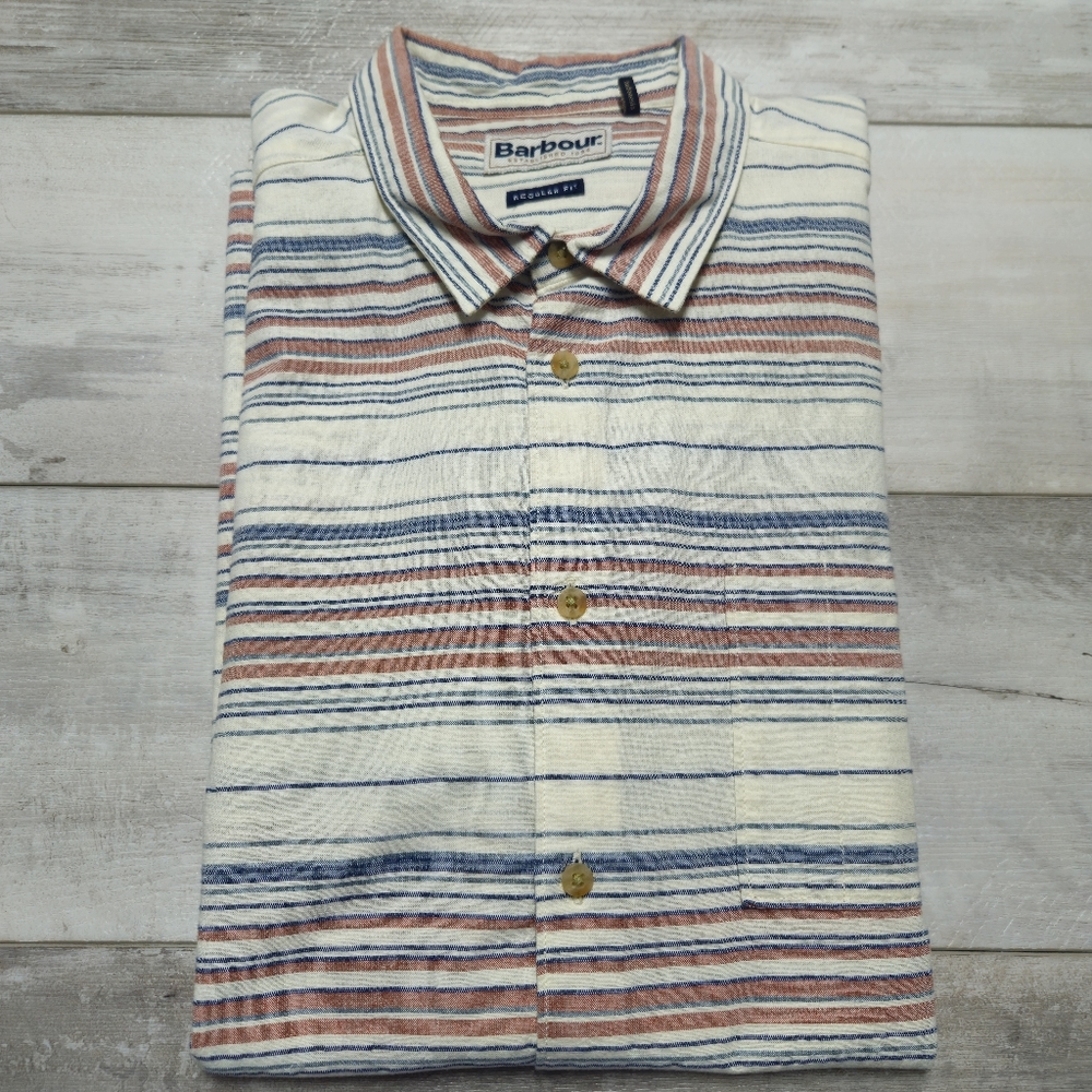 Barbour Striped Button-Down Shirt in Cream, Blue & Rust